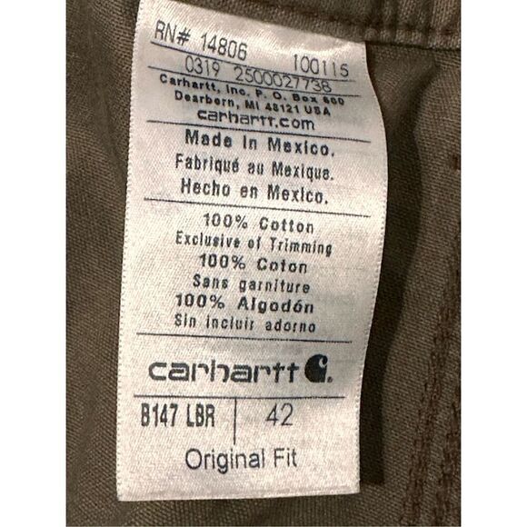 Nice Carhartt B147 LBR Canvas Work Shorts Mens 42 Brown  Loose Original Fit Good - Picture 4 of 6